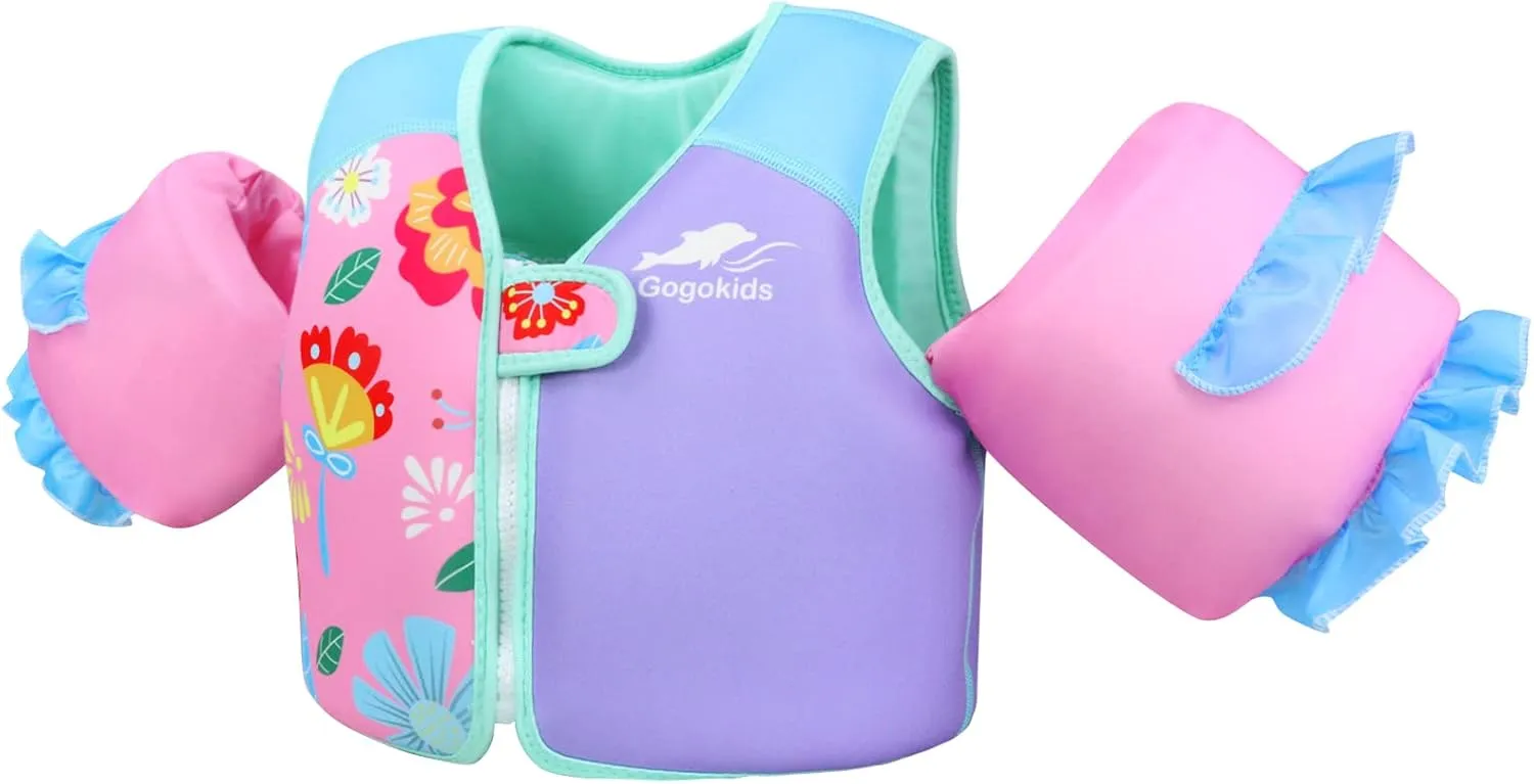 Gogokids Toddler Floaties, Kids Swim Vests for 20-50 lbs Girls and Boys, Pool Float Jackets with Arm Water Wings for 2-6 Year Old Children