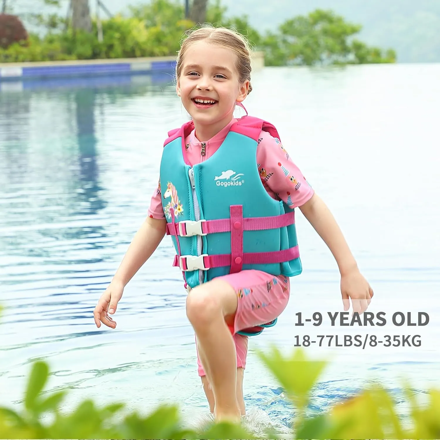 Gogokids Toddler Swim Vest, Kids Float Jacket for 20-30-40-50 lbs Girls and Boys, Float Swimwear with Duel Adjustable Safety Strap, for 2-9 Year Old Children