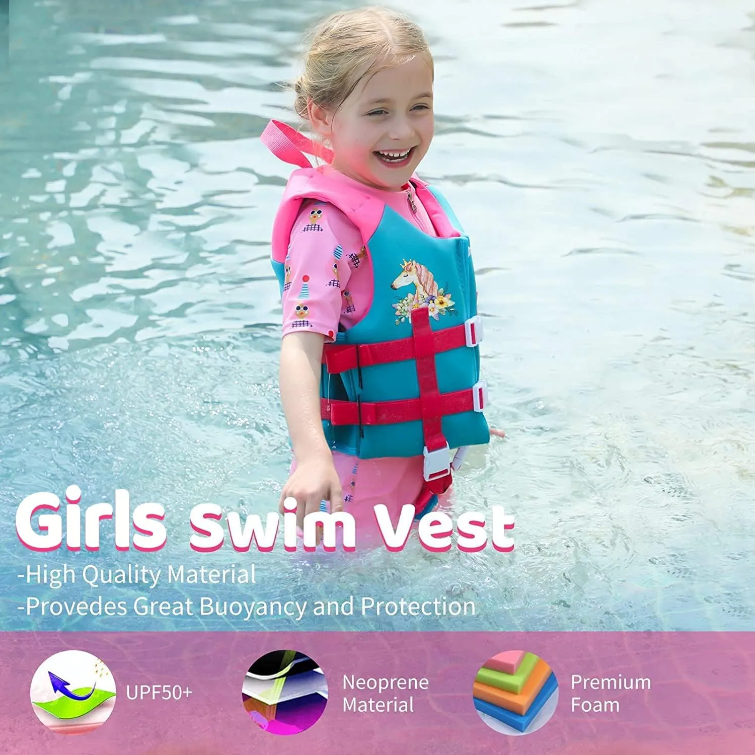Gogokids Toddler Swim Vest, Kids Float Jacket for 20-30-40-50 lbs Girls and Boys, Float Swimwear with Duel Adjustable Safety Strap, for 2-9 Year Old Children