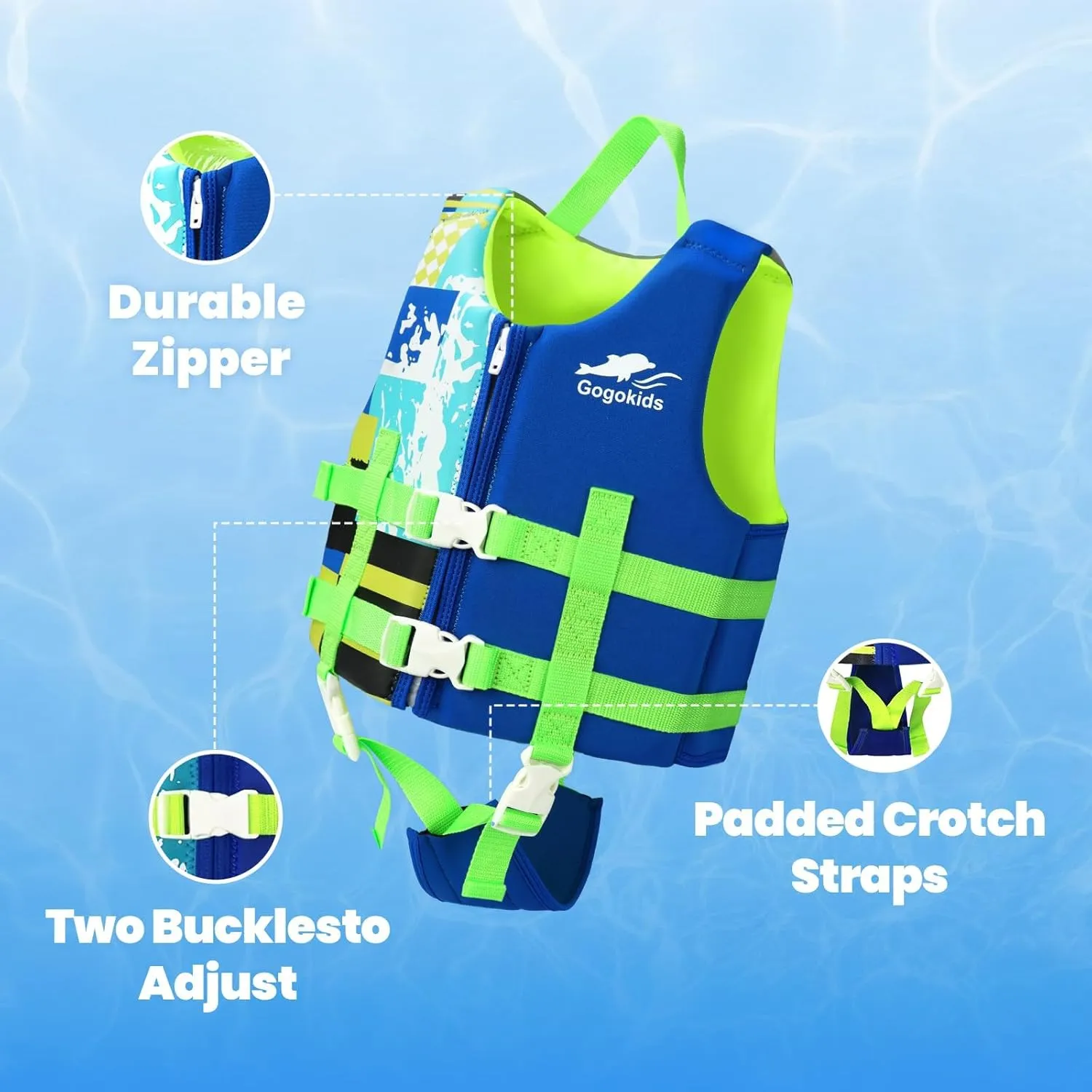 Gogokids Toddler Swim Vest, Kids Float Jacket for 20-30-40-50 lbs Girls and Boys, Float Swimwear with Duel Adjustable Safety Strap, for 2-9 Year Old Children