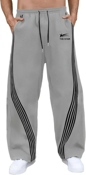 GORGLITTER Men's Wide Leg Baggy Sweatpants Y2k Striped Side Drawstring Waist Track Pants with Pockets