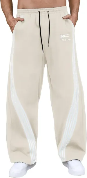 GORGLITTER Men's Wide Leg Baggy Sweatpants Y2k Striped Side Drawstring Waist Track Pants with Pockets