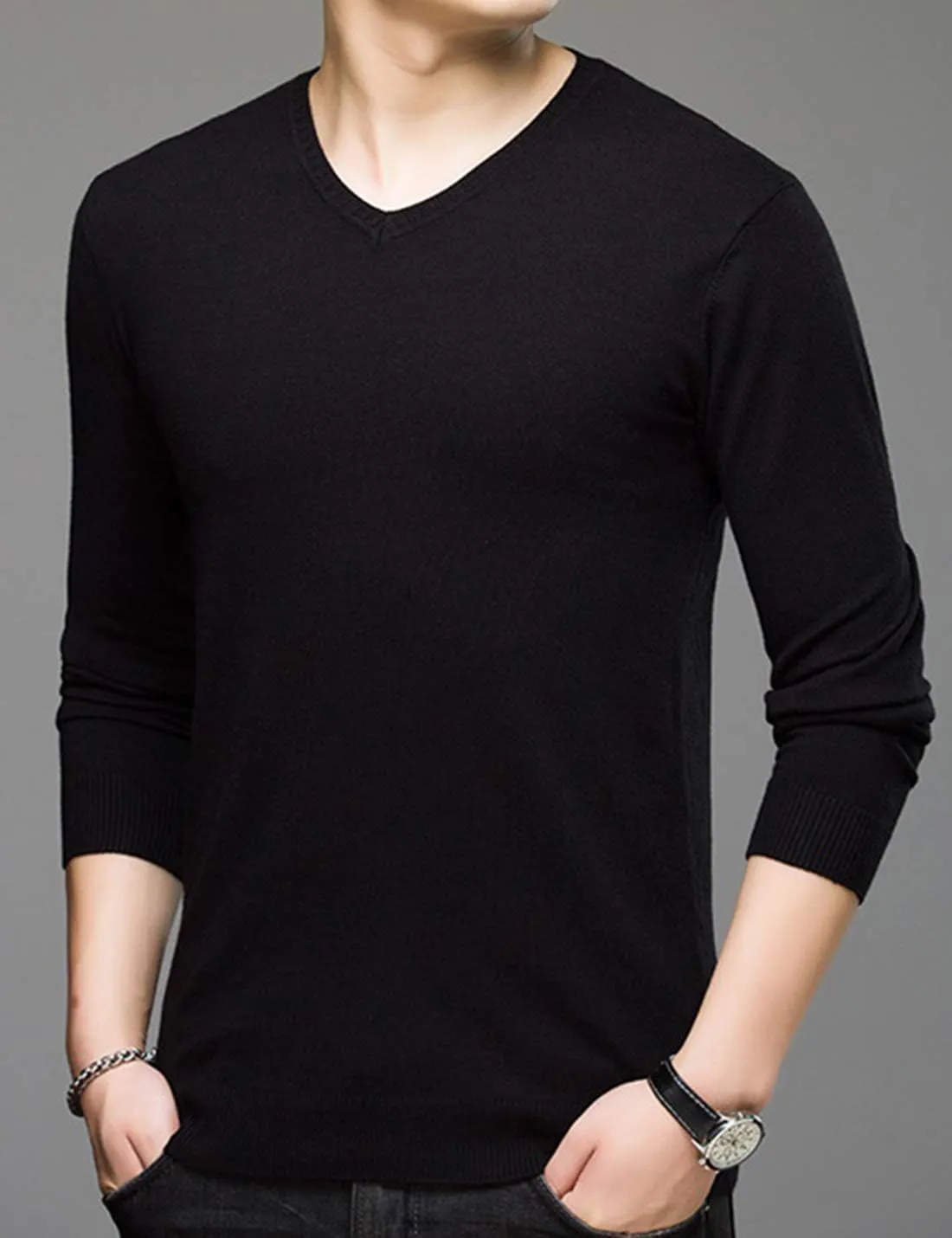 HaoMay Men's Slim Fit V Neck Pullovers Cashmere Knitted Sweater Jumper