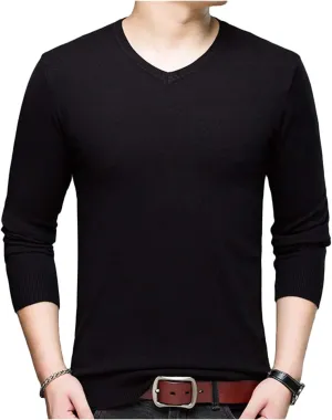 HaoMay Men's Slim Fit V Neck Pullovers Cashmere Knitted Sweater Jumper