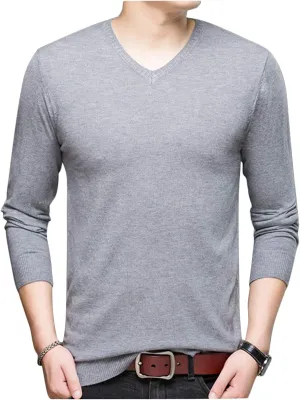 HaoMay Men's Slim Fit V Neck Pullovers Cashmere Knitted Sweater Jumper