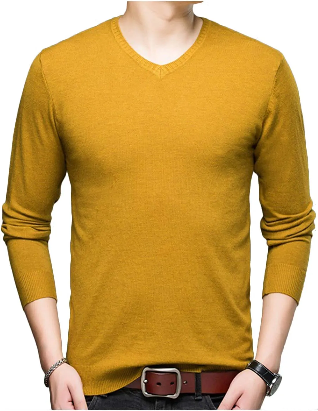 HaoMay Men's Slim Fit V Neck Pullovers Cashmere Knitted Sweater Jumper