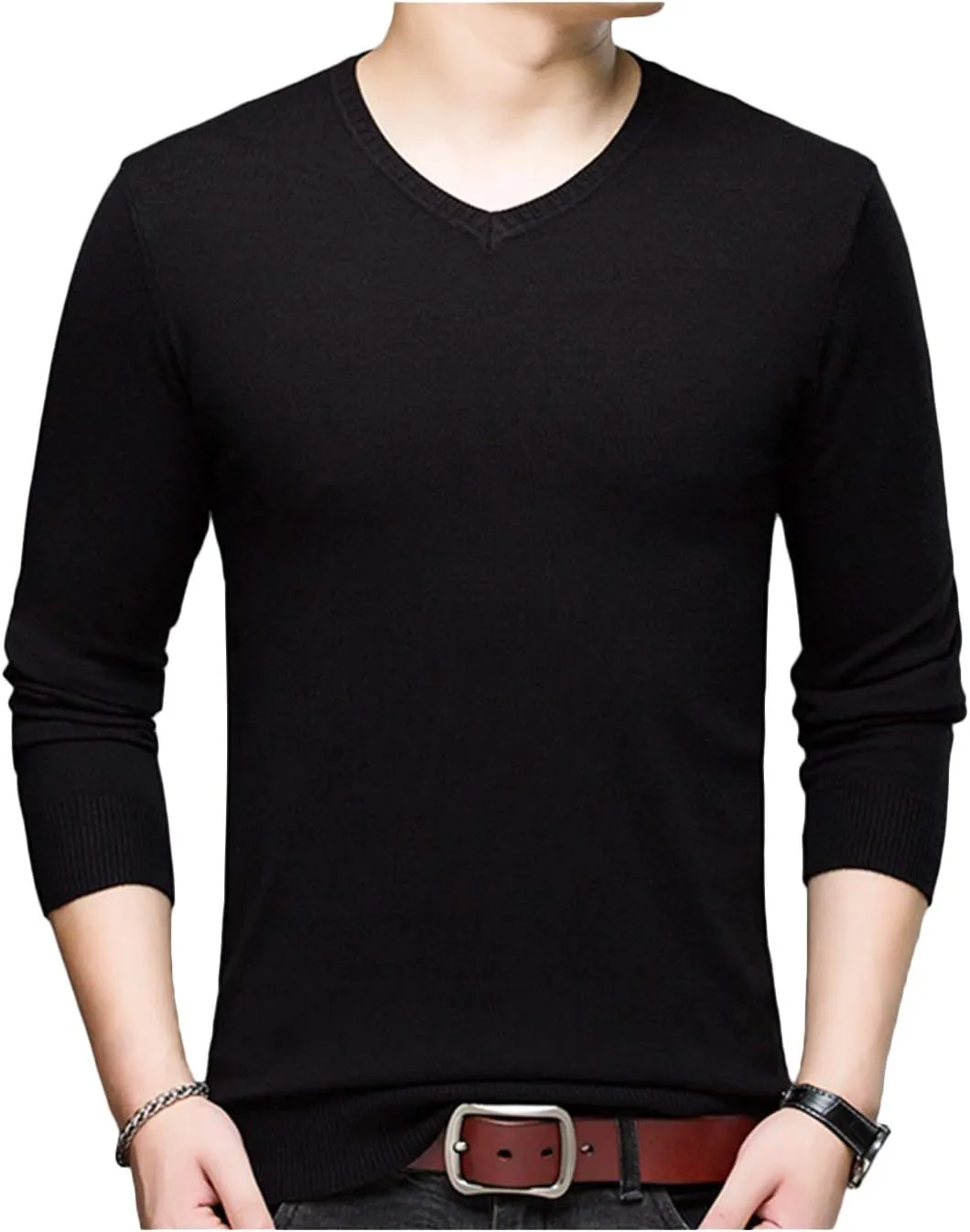 HaoMay Men's Slim Fit V Neck Pullovers Cashmere Knitted Sweater Jumper