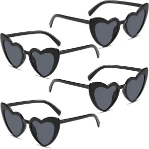 Heart Sunglasses for Women Trendy Cat Eye Love Shaped Sunglasses Vintage Lovely Retro Cute Sun Glasses(4 Pcs) (Black Frames   Grey Lens)