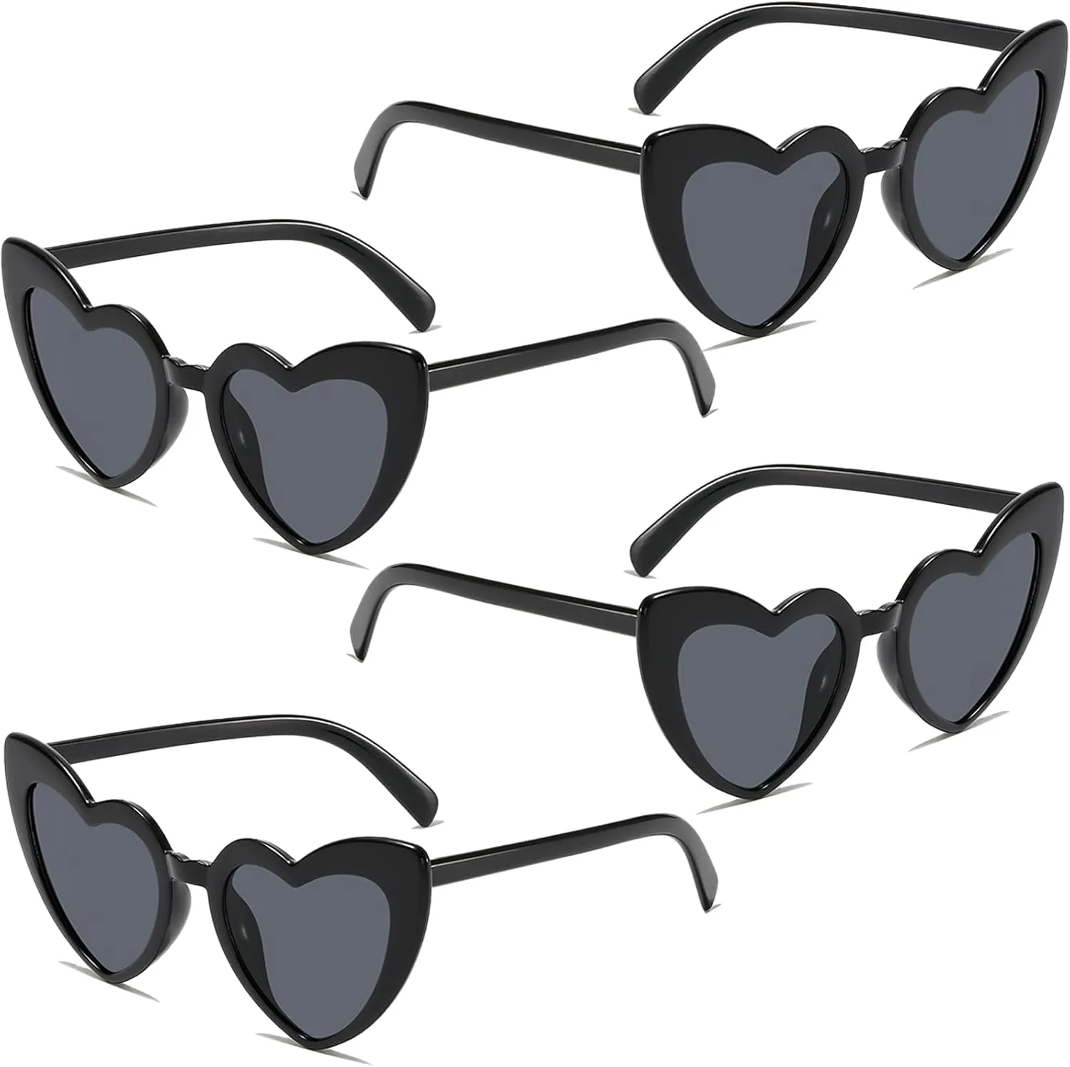 Heart Sunglasses for Women Trendy Cat Eye Love Shaped Sunglasses Vintage Lovely Retro Cute Sun Glasses(4 Pcs) (Black Frames   Grey Lens)