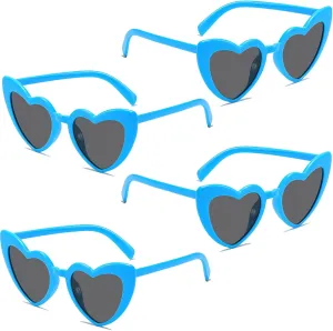 Heart Sunglasses for Women Trendy Cat Eye Love Shaped Sunglasses Vintage Lovely Retro Cute Sun Glasses(4 Pcs) (Blue Frames   Grey Lens)