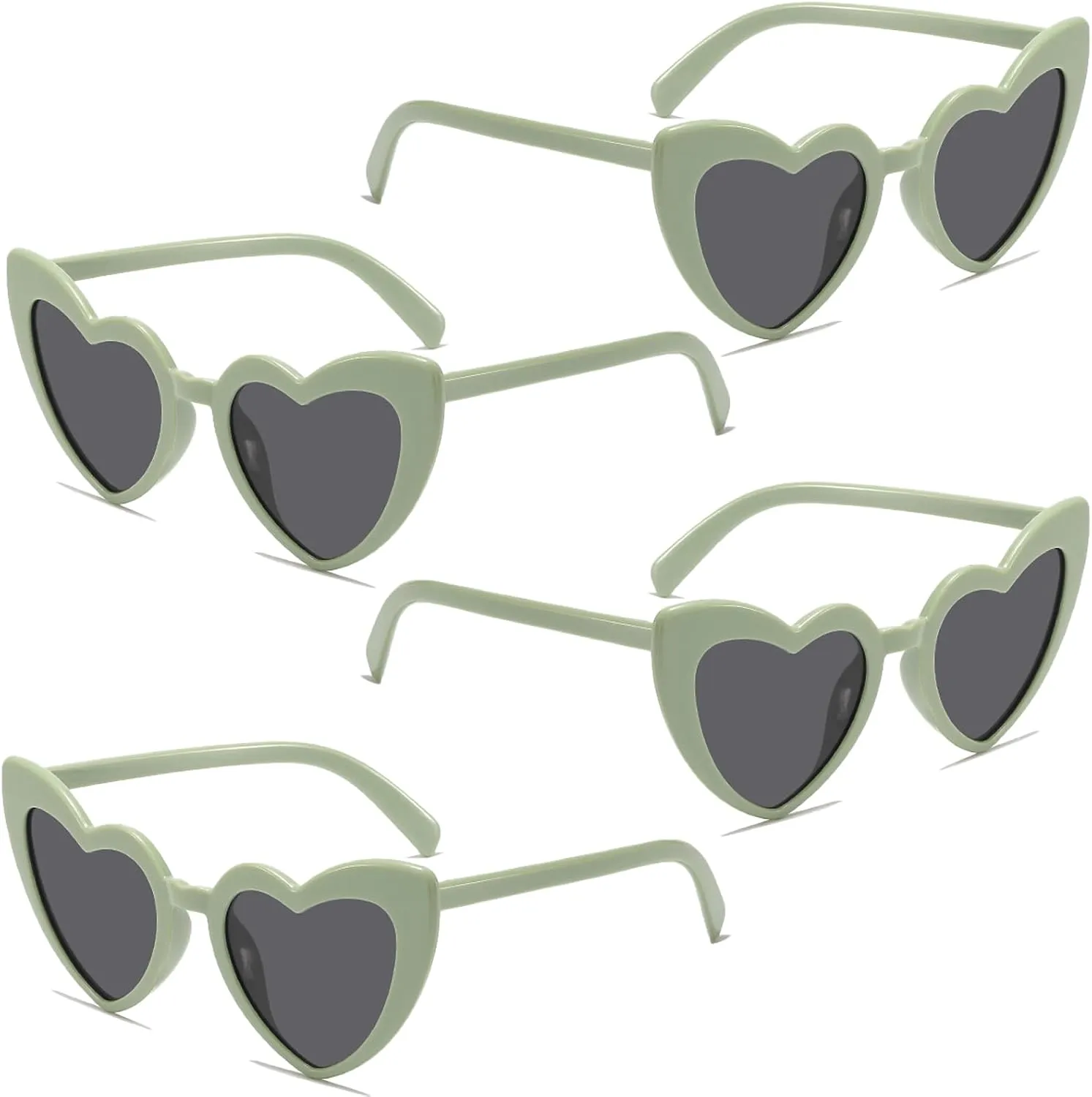 Heart Sunglasses for Women Trendy Cat Eye Love Shaped Sunglasses Vintage Lovely Retro Cute Sun Glasses(4 Pcs) (Green Frames   Grey Lens)