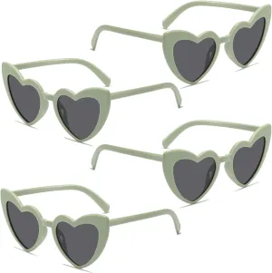 Heart Sunglasses for Women Trendy Cat Eye Love Shaped Sunglasses Vintage Lovely Retro Cute Sun Glasses(4 Pcs) (Green Frames   Grey Lens)
