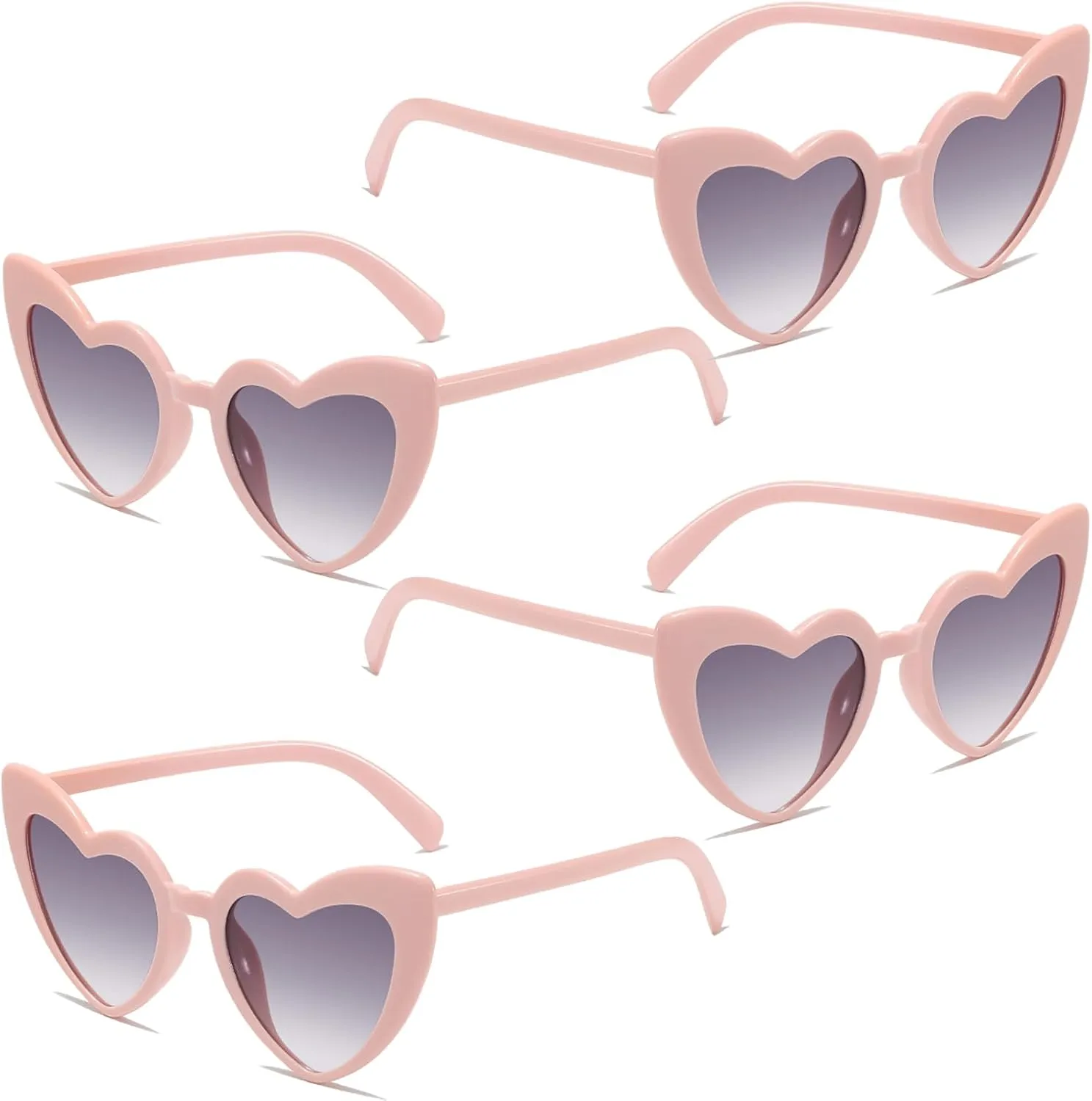 Heart Sunglasses for Women Trendy Cat Eye Love Shaped Sunglasses Vintage Lovely Retro Cute Sun Glasses(4 Pcs) (Pink Frames   Gradient Grey Lens)