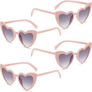 Heart Sunglasses for Women Trendy Cat Eye Love Shaped Sunglasses Vintage Lovely Retro Cute Sun Glasses(4 Pcs) (Pink Frames   Gradient Grey Lens)