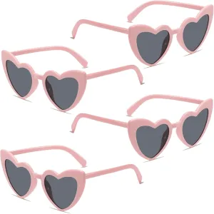 Heart Sunglasses for Women Trendy Cat Eye Love Shaped Sunglasses Vintage Lovely Retro Cute Sun Glasses(4 Pcs) (Pink Frames   Grey Lens)