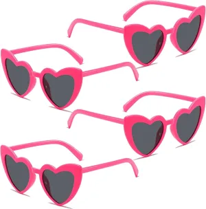 Heart Sunglasses for Women Trendy Cat Eye Love Shaped Sunglasses Vintage Lovely Retro Cute Sun Glasses(4 Pcs) (Rose Red Frames   Grey Lens)