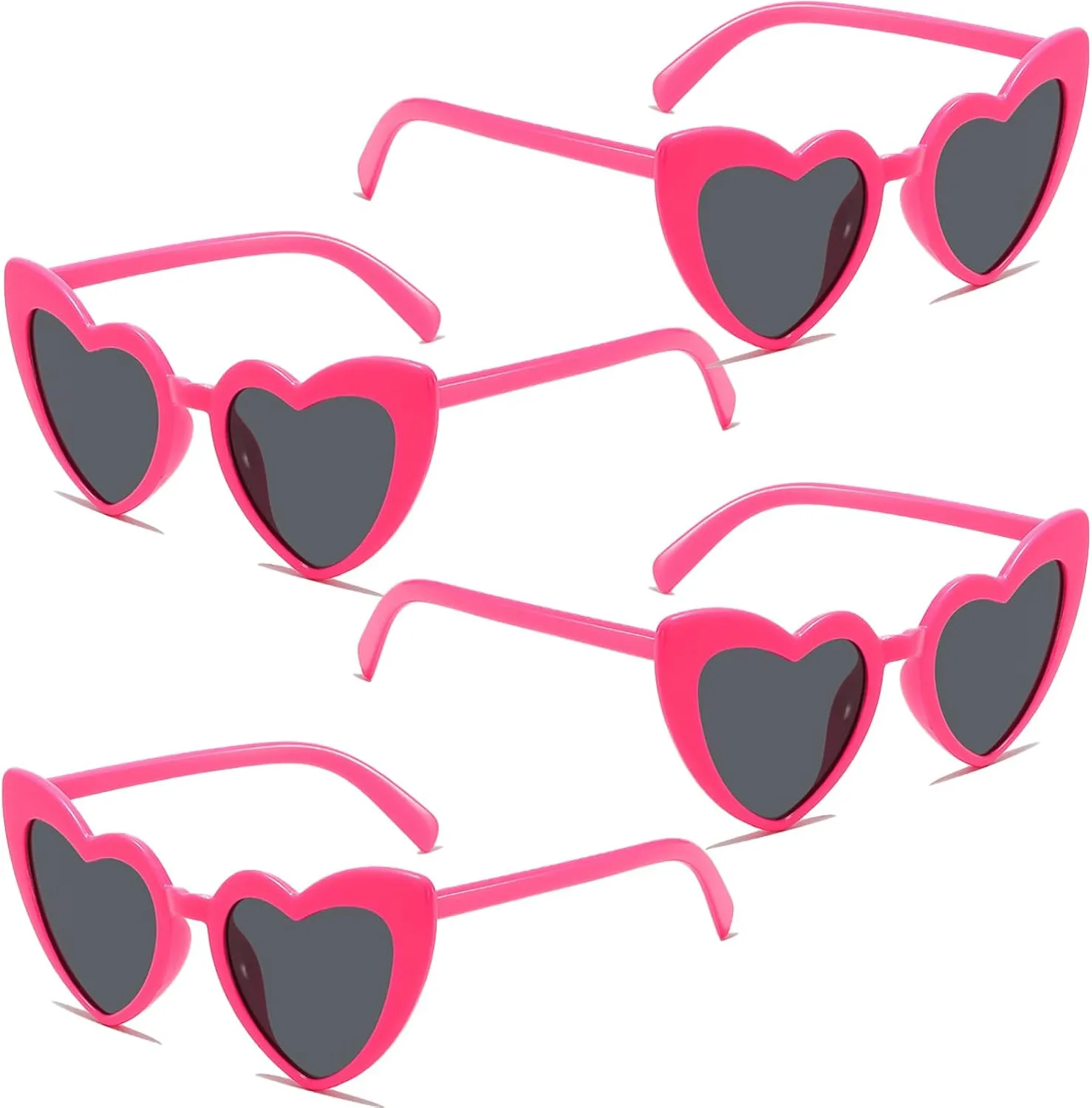 Heart Sunglasses for Women Trendy Cat Eye Love Shaped Sunglasses Vintage Lovely Retro Cute Sun Glasses(4 Pcs) (Rose Red Frames   Grey Lens)
