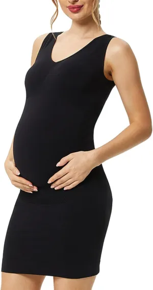 HGps8w Seamless Maternity Dress for Women Sleeveless Bodycon Tank Mini Dress Pregnancy Shapewear for Baby Shower
