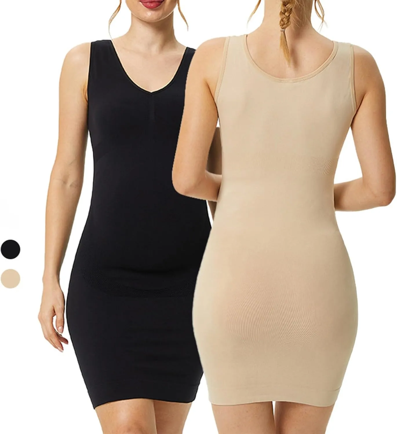 HGps8w Seamless Maternity Dress for Women Sleeveless Bodycon Tank Mini Dress Pregnancy Shapewear for Baby Shower