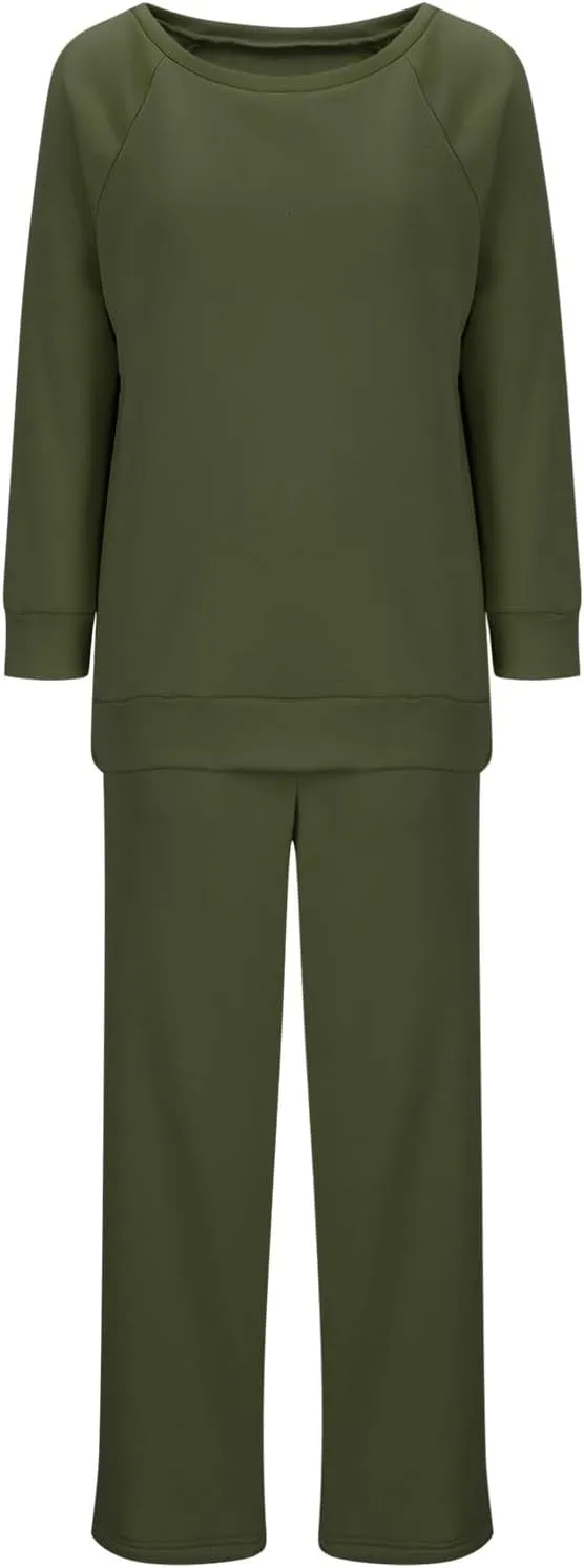 HGps8w Two Piece Outfits for Women Sexy Off Shoulder Sweatsuits Oversized Pullover Sweatshirt and Wide Leg Pants Lounge Sets