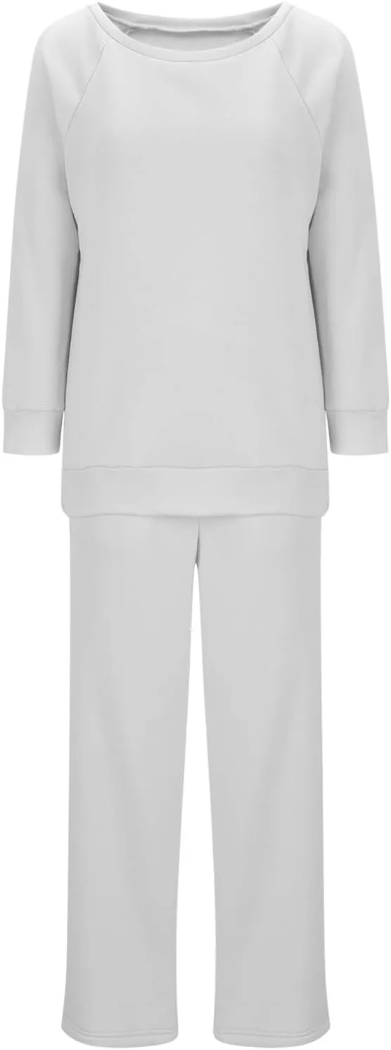 HGps8w Two Piece Outfits for Women Sexy Off Shoulder Sweatsuits Oversized Pullover Sweatshirt and Wide Leg Pants Lounge Sets