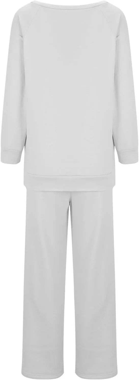 HGps8w Two Piece Outfits for Women Sexy Off Shoulder Sweatsuits Oversized Pullover Sweatshirt and Wide Leg Pants Lounge Sets