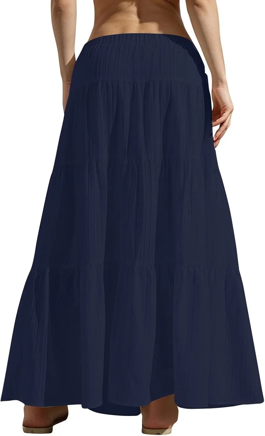 High Waist Tiered Skirts for Women Casual Dressy Drawstring Flowy Skirts Summer Beach Fashion Trendy Long Skirt