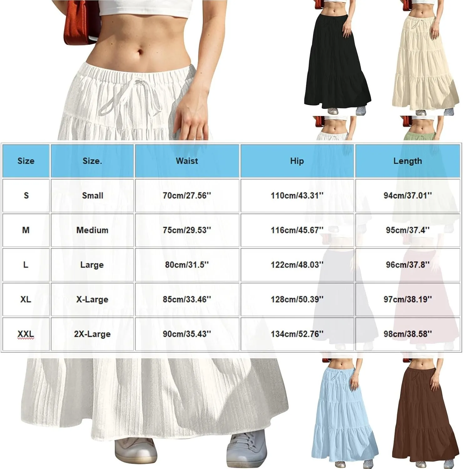 High Waist Tiered Skirts for Women Casual Dressy Drawstring Flowy Skirts Summer Beach Fashion Trendy Long Skirt