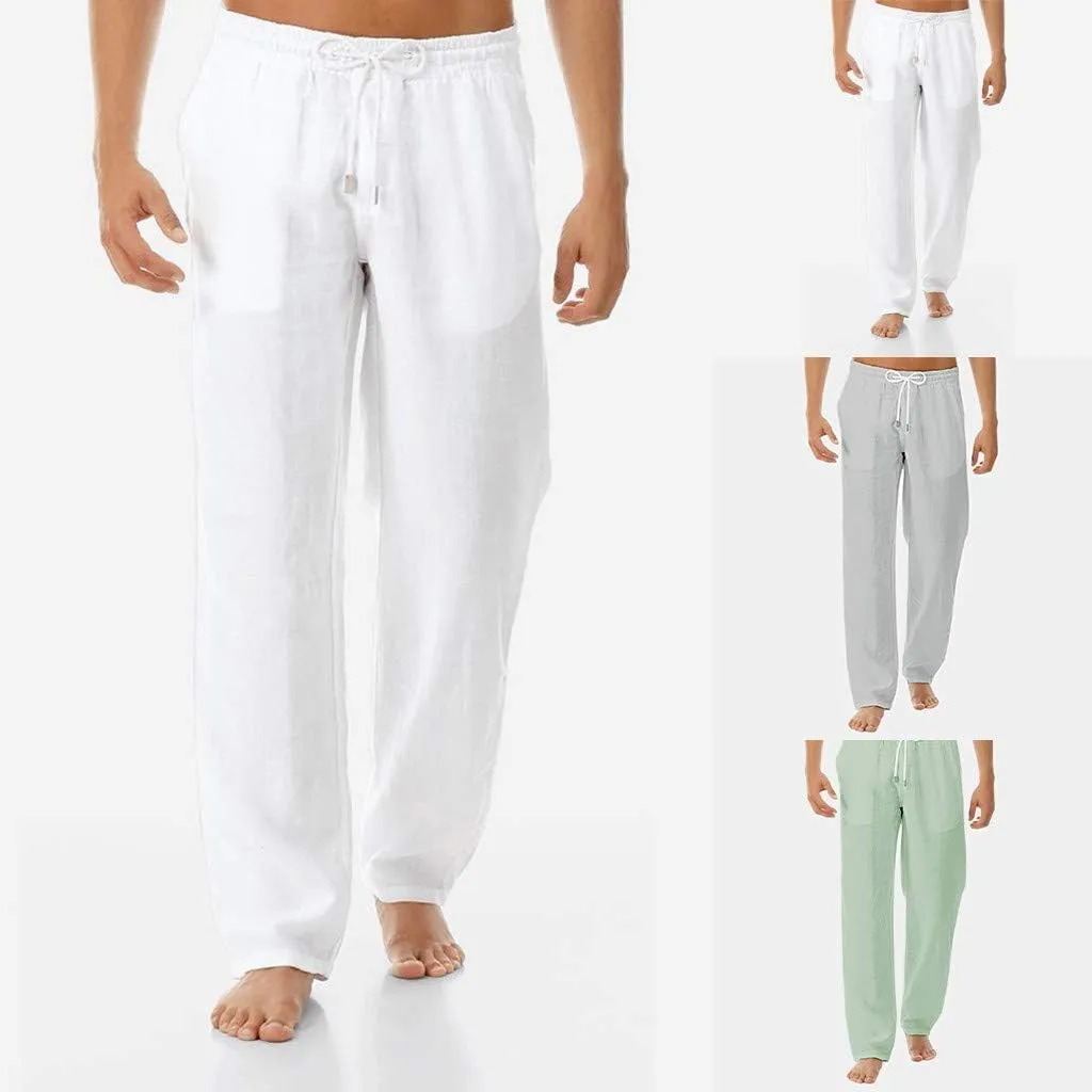 HUANLE Cotton Style Simple Linen Men's and Fashionable Trousers Summer and Men's Pants