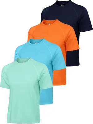 IHU 4 Pack Men's Rash Guard Swim Shirts Short Sleeve Sun Protection Fishing Shirts UPF 50  Dry Fit Hiking Rashguard Shirt