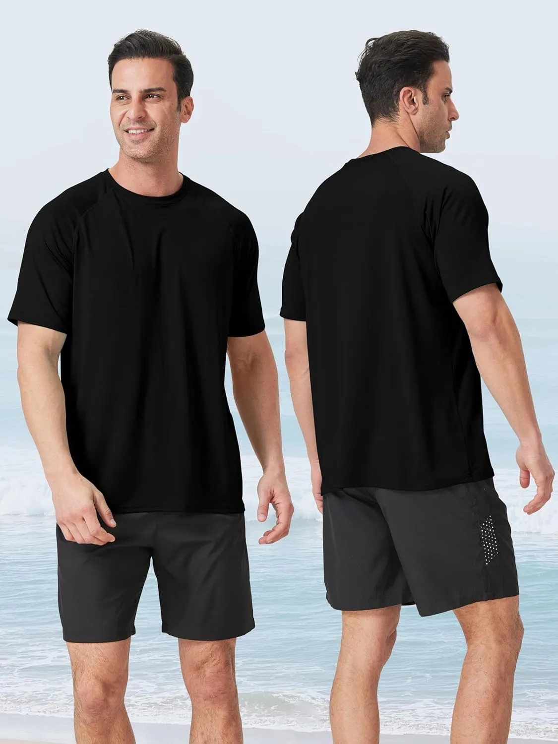 IHU 4 Pack Men's Rash Guard Swim Shirts Short Sleeve Sun Protection Fishing Shirts UPF 50  Dry Fit Hiking Rashguard Shirt