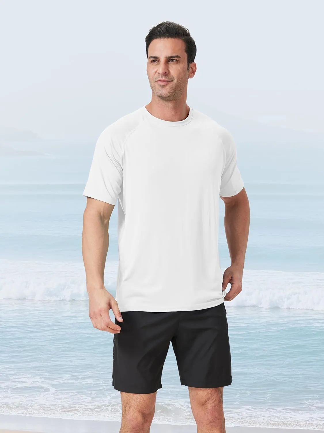IHU 4 Pack Men's Rash Guard Swim Shirts Short Sleeve Sun Protection Fishing Shirts UPF 50  Dry Fit Hiking Rashguard Shirt