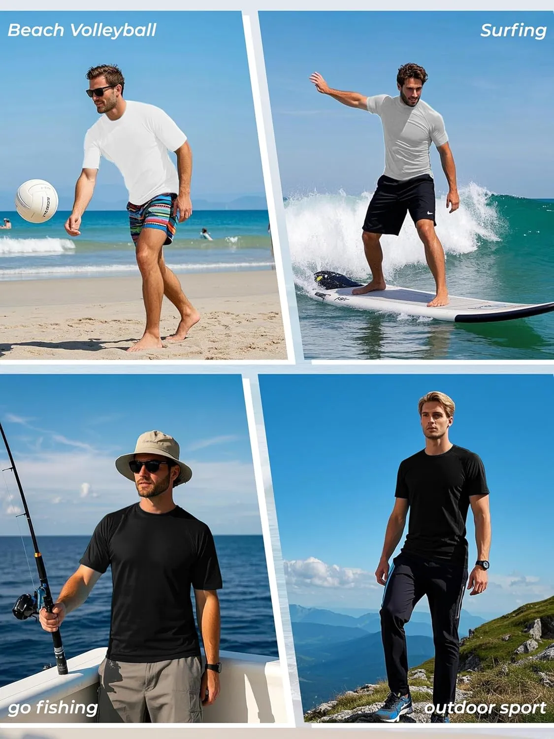 IHU 4 Pack Men's Rash Guard Swim Shirts Short Sleeve Sun Protection Fishing Shirts UPF 50  Dry Fit Hiking Rashguard Shirt