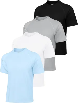 IHU 4 Pack Men's Rash Guard Swim Shirts Short Sleeve Sun Protection Fishing Shirts UPF 50  Dry Fit Hiking Rashguard Shirt