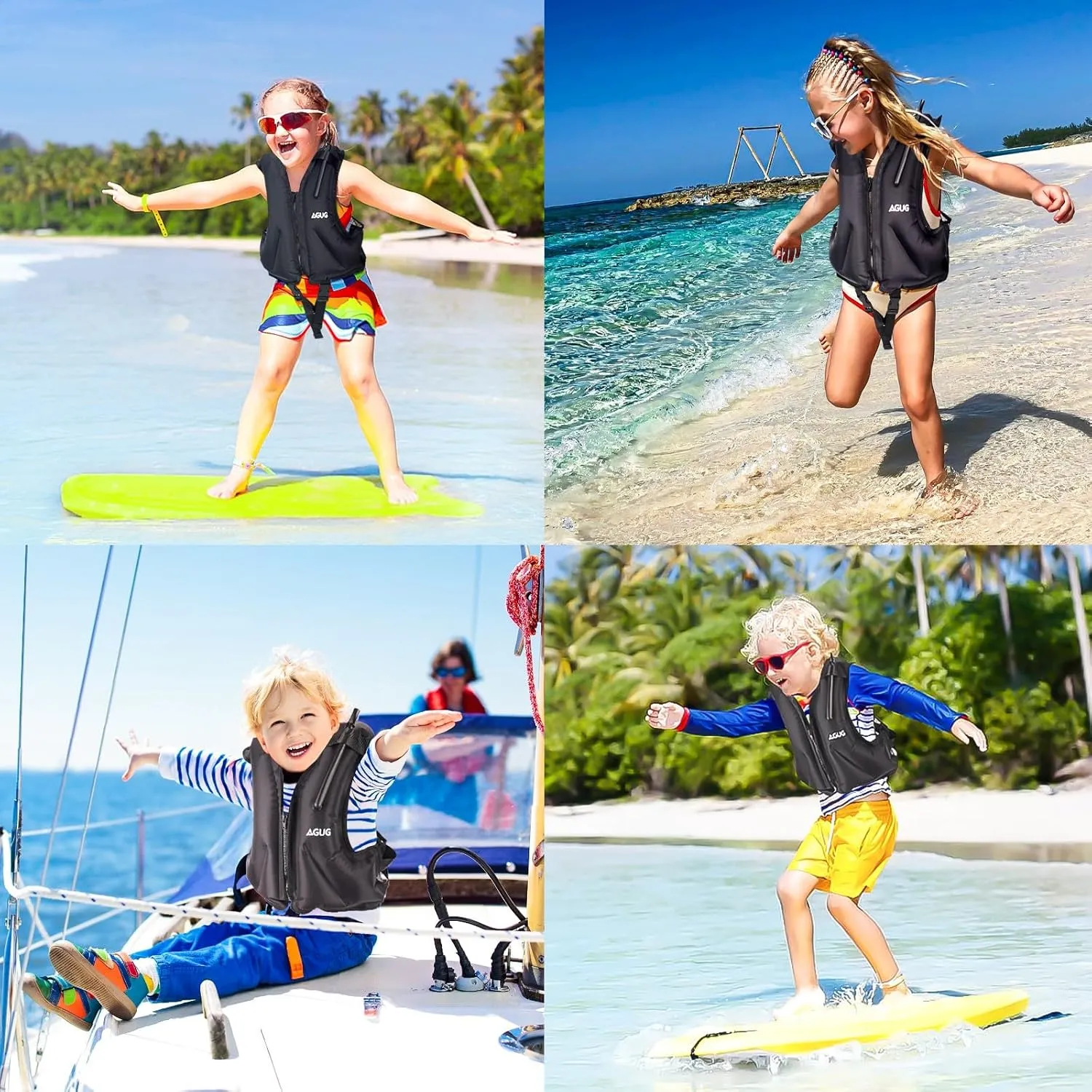 Inflatable Vest for Kids, AGUG Toddler Swim Vest with Adjutable Waist Straps Snorkeling Jackets Boys & Girls Child Swimming Pool Vest Buoyancy Swimsuit for Paddle Boating Beach Swimwear