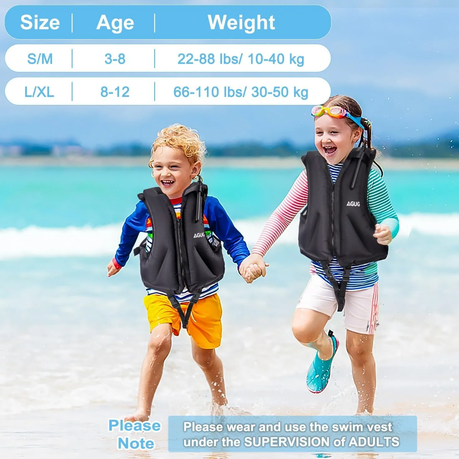 Inflatable Vest for Kids, AGUG Toddler Swim Vest with Adjutable Waist Straps Snorkeling Jackets Boys & Girls Child Swimming Pool Vest Buoyancy Swimsuit for Paddle Boating Beach Swimwear
