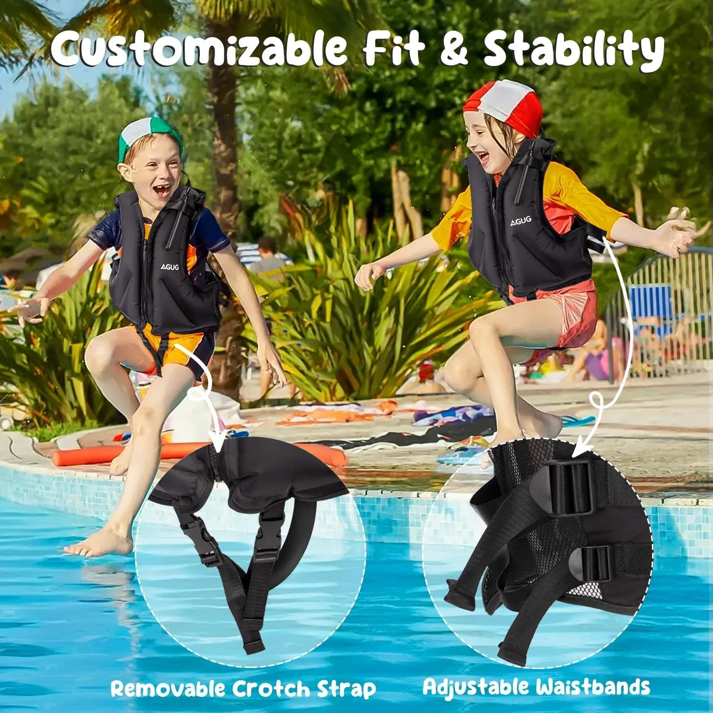 Inflatable Vest for Kids, AGUG Toddler Swim Vest with Adjutable Waist Straps Snorkeling Jackets Boys & Girls Child Swimming Pool Vest Buoyancy Swimsuit for Paddle Boating Beach Swimwear