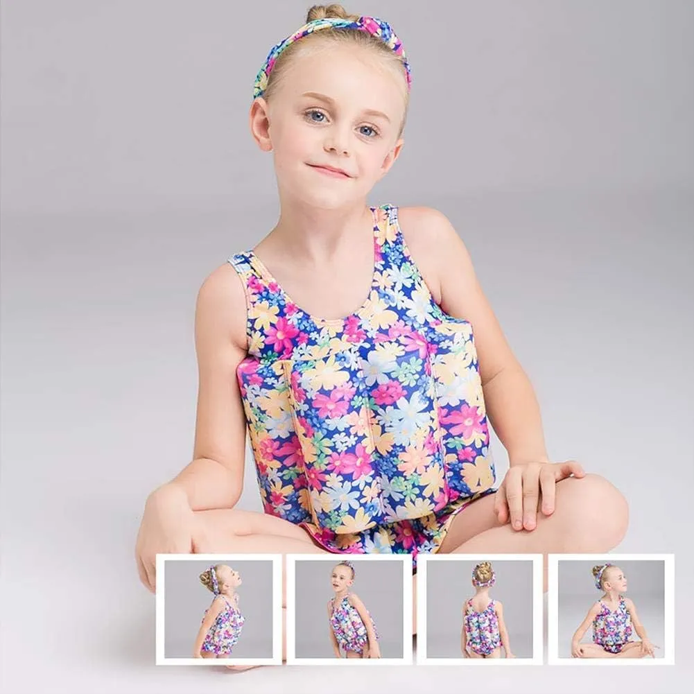 IWEMEK Girl Boy One Piece Floatation Swimsuit Swimwear with Adjustable Buoyancy Kid Float Bathing Suit Life Jacket Swim Vest