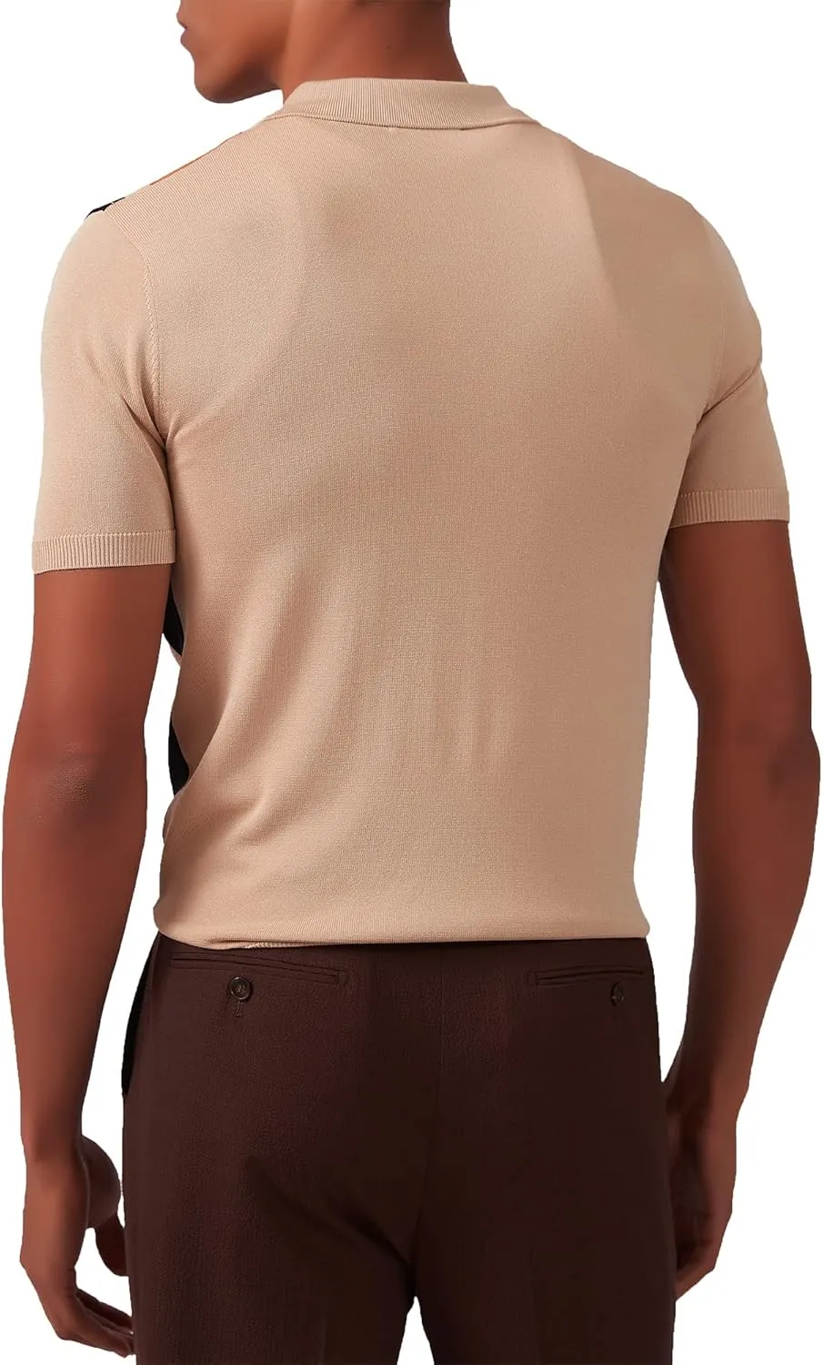 Kallspin Men's Vintage Knit Polo Shirt Short Sleeve Striped Button Down Knitting Golf Shirts