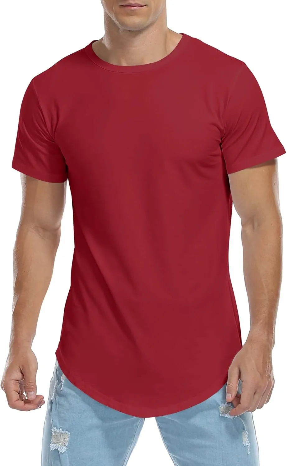 KESIHAN Men's Hip Hop Wave Round Hem T-Shirt Round Neck Cotton Casual Fashion Top