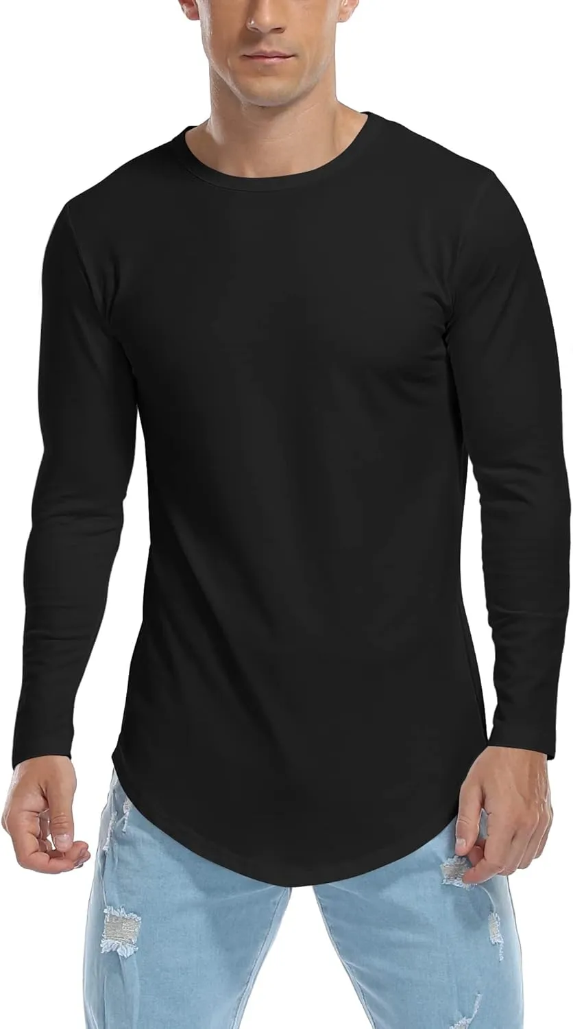 KESIHAN Men's Hip Hop Wave Round Hem T-Shirt Round Neck Cotton Casual Fashion Top
