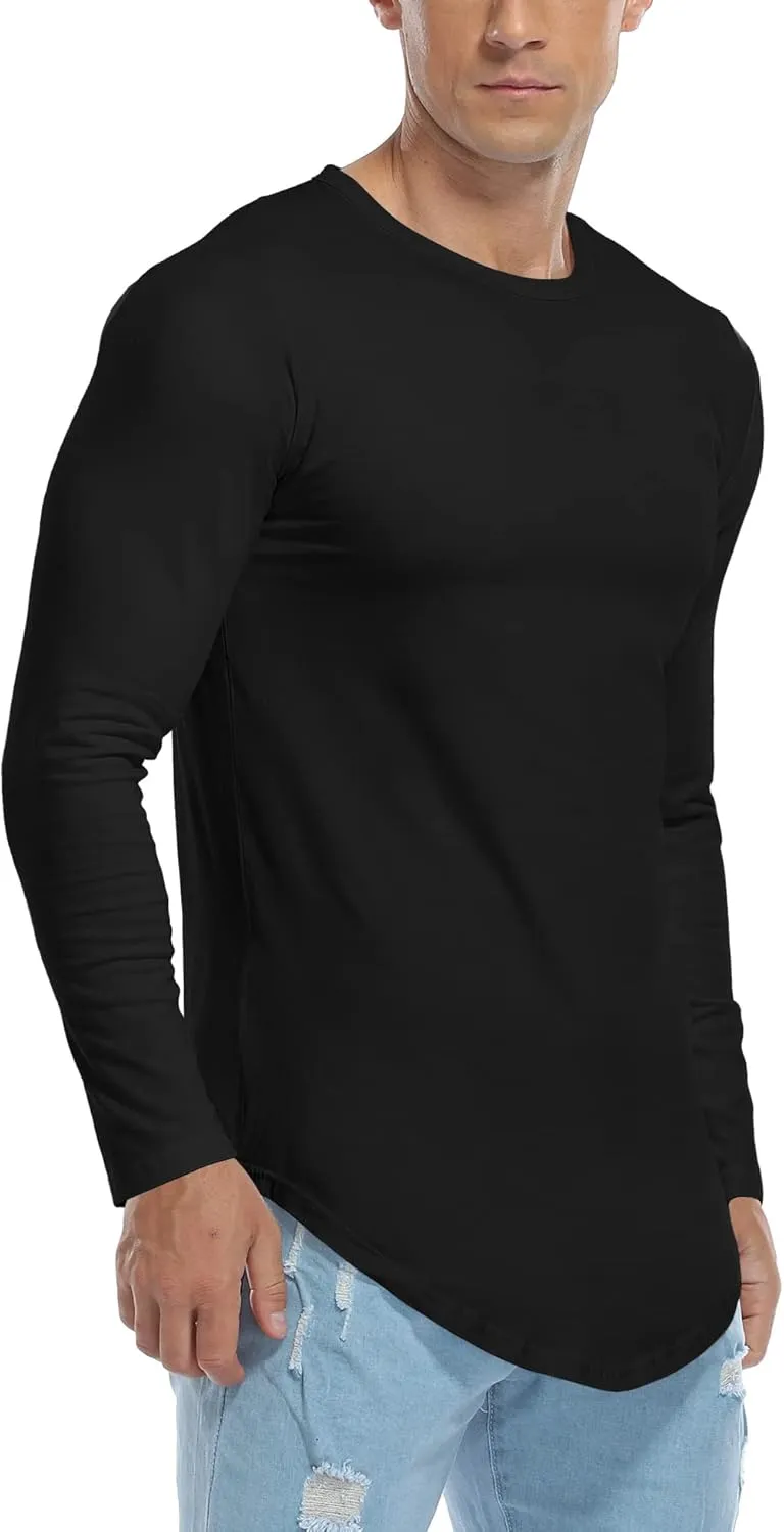 KESIHAN Men's Hip Hop Wave Round Hem T-Shirt Round Neck Cotton Casual Fashion Top