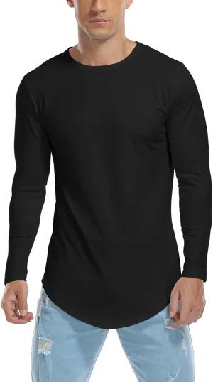 KESIHAN Men's Hip Hop Wave Round Hem T-Shirt Round Neck Cotton Casual Fashion Top