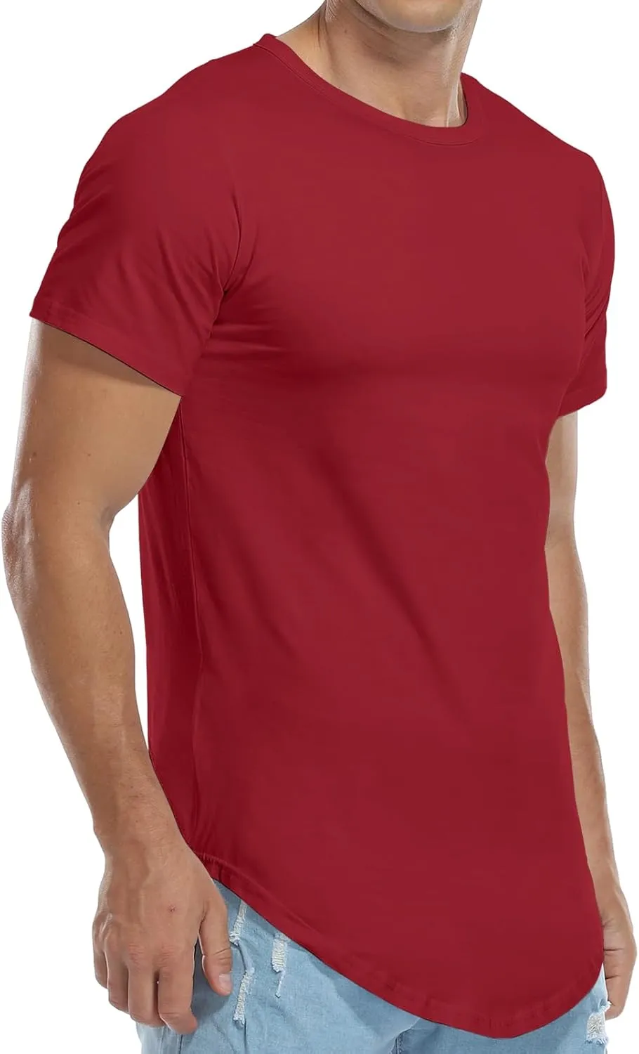 KESIHAN Men's Hip Hop Wave Round Hem T-Shirt Round Neck Cotton Casual Fashion Top