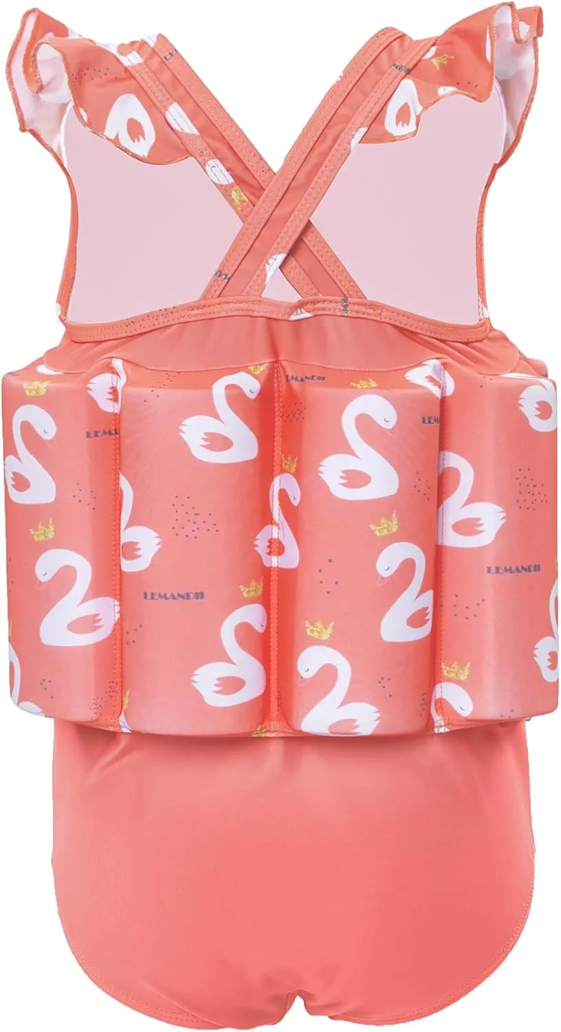 Kids Girls Float Suit with Adjustable Buoyancy Bars Baby Swim Vest for 1-10 Years One-Piece Toddler Swimsuits Quick Dry Girls Bathing Suit with Arm Floaties Floatation Suit Swimwear for Sea Beach Pool