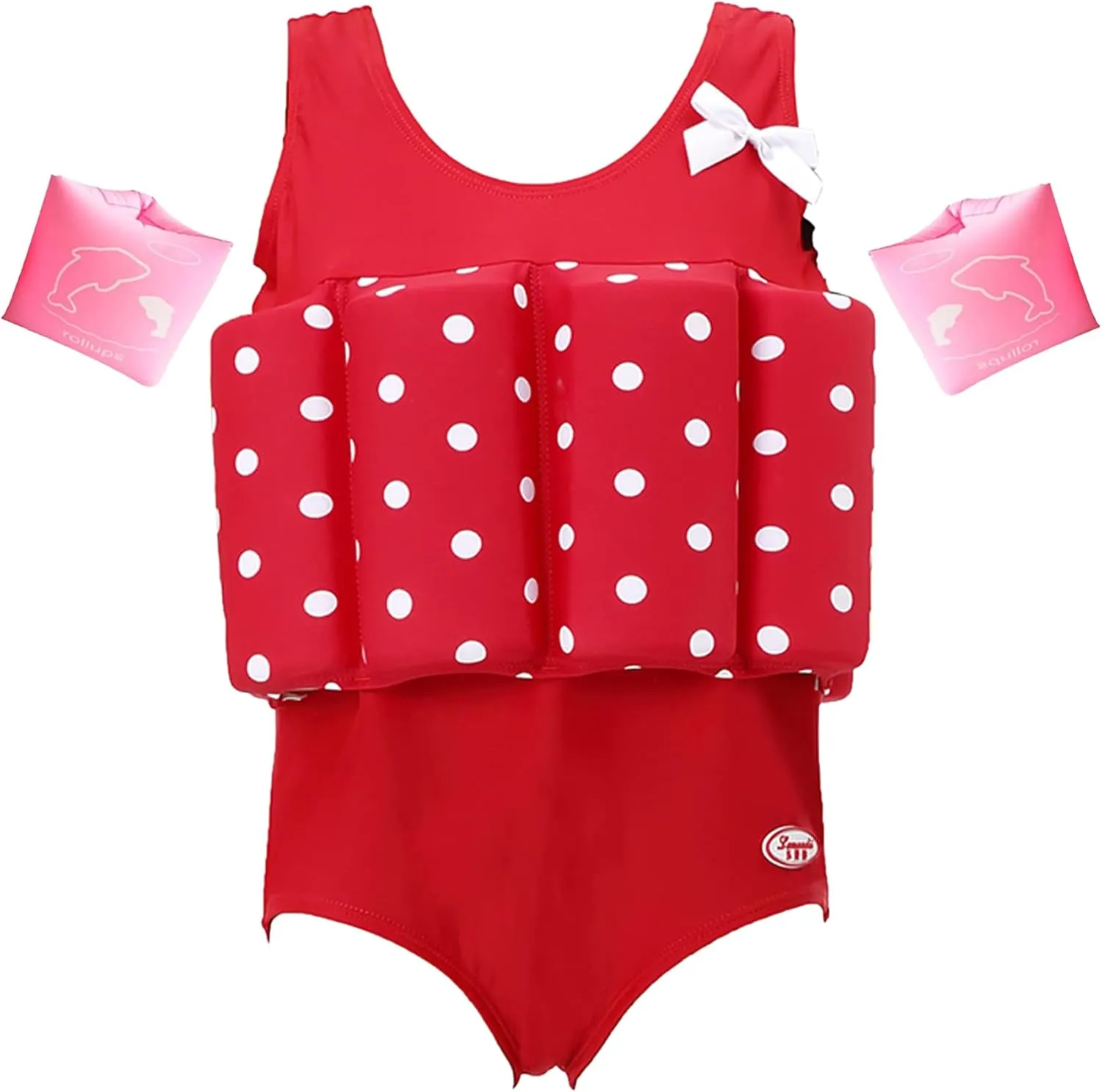 Kids Girls Float Suit with Adjustable Buoyancy Bars Baby Swim Vest for 1-10 Years One-Piece Toddler Swimsuits Quick Dry Girls Bathing Suit with Arm Floaties Floatation Suit Swimwear for Sea Beach Pool