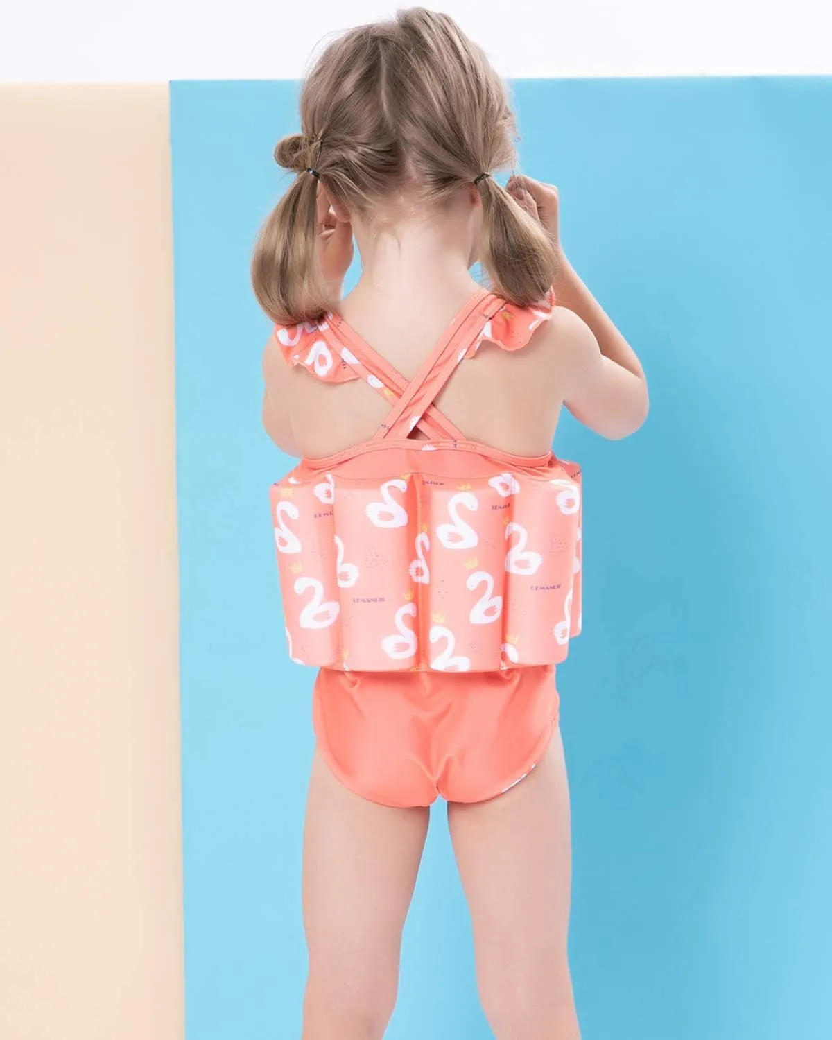 Kids Girls Float Suit with Adjustable Buoyancy Bars Baby Swim Vest for 1-10 Years One-Piece Toddler Swimsuits Quick Dry Girls Bathing Suit with Arm Floaties Floatation Suit Swimwear for Sea Beach Pool