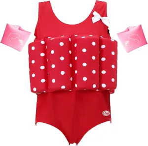 Kids Girls Float Suit with Adjustable Buoyancy Bars Baby Swim Vest for 1-10 Years One-Piece Toddler Swimsuits Quick Dry Girls Bathing Suit with Arm Floaties Floatation Suit Swimwear for Sea Beach Pool