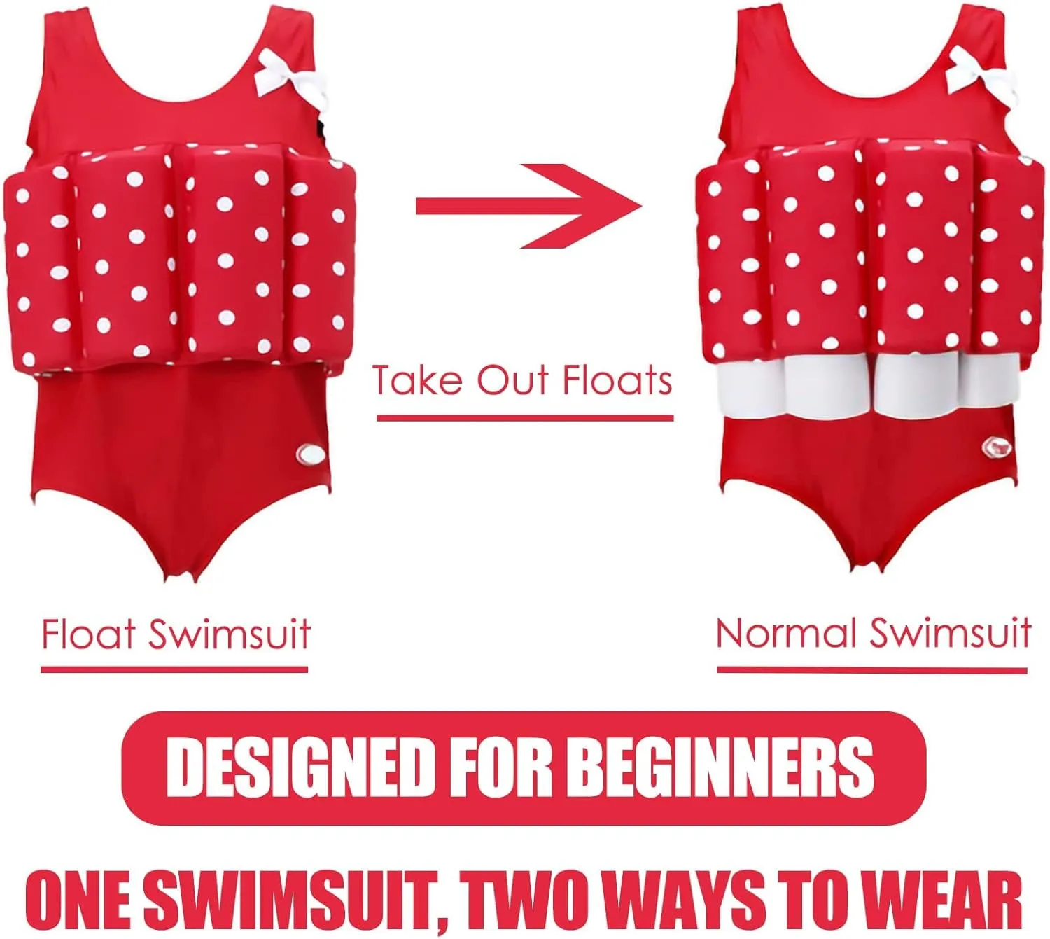 Kids Girls Float Suit with Adjustable Buoyancy Bars Baby Swim Vest for 1-10 Years One-Piece Toddler Swimsuits Quick Dry Girls Bathing Suit with Arm Floaties Floatation Suit Swimwear for Sea Beach Pool