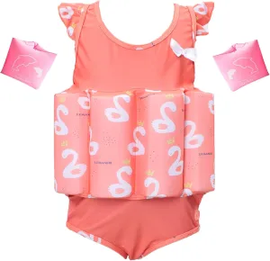 Kids Girls Float Suit with Adjustable Buoyancy Bars Baby Swim Vest for 1-10 Years One-Piece Toddler Swimsuits Quick Dry Girls Bathing Suit with Arm Floaties Floatation Suit Swimwear for Sea Beach Pool